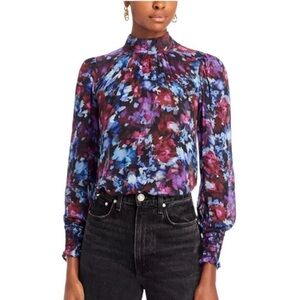 Bella Dahl Mock Neck Lightweight Blouse Floral Multi S